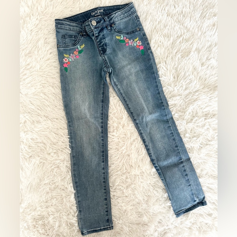 CAT & JACK Girls' Embroidered Light-Wash Denim Skinny Jegging Jeans Size 8